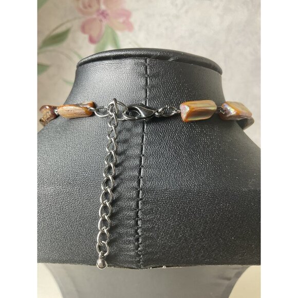 Chunky Boho Statement Necklace With Natural Shell & Stone Beads Adjustable Chain - Picture 4 of 4